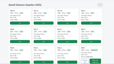 İSG Sınav GDS deneme setleri ekranı